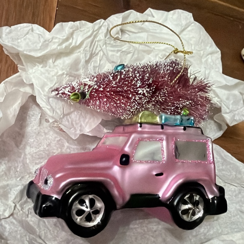 Pink Jeep Glass Ornament